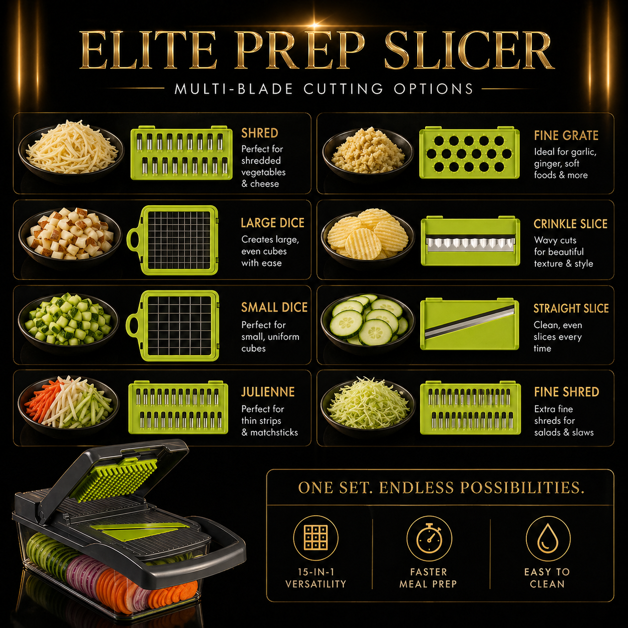 15 In 1 Vegetable Chopper, Salad Fruit Vegetable Food Chopper Slicer Peeler